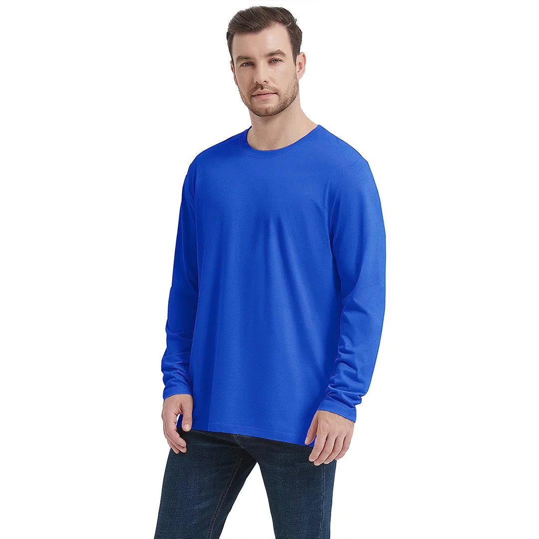 Men's Cotton Solid Color Classic Casual Long Sleeve T-shirt
