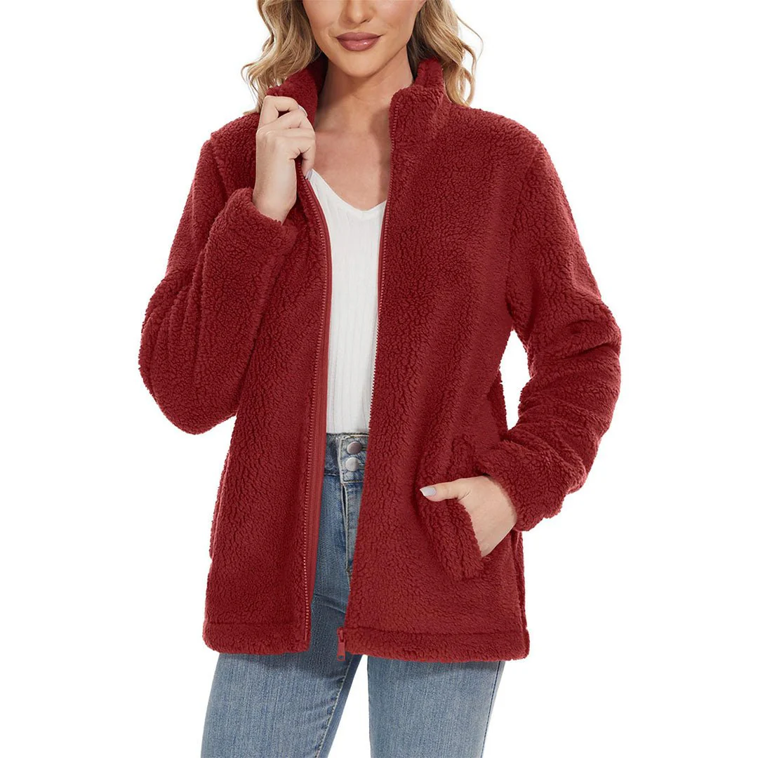 Women's Sherpa Fleece Full Zip Fuzzy Jackets