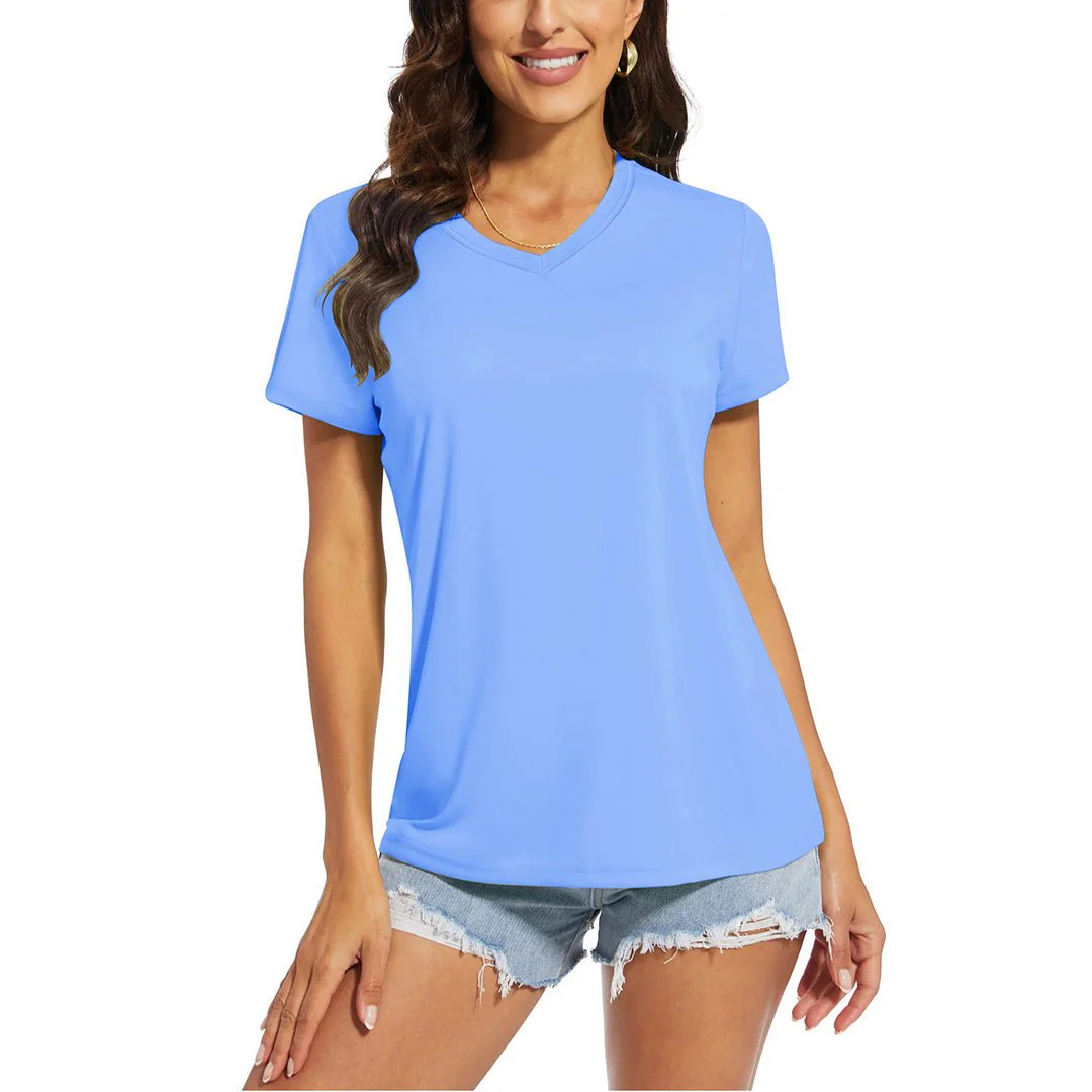 Women's UPF 50+ Sun Protection V-Neck Quick Dry Short Sleeve T-shirts