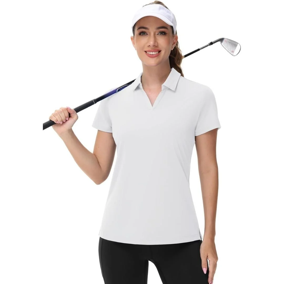 Womens V Neck Quick Dry UPF 50+ Golf Polo Shirt