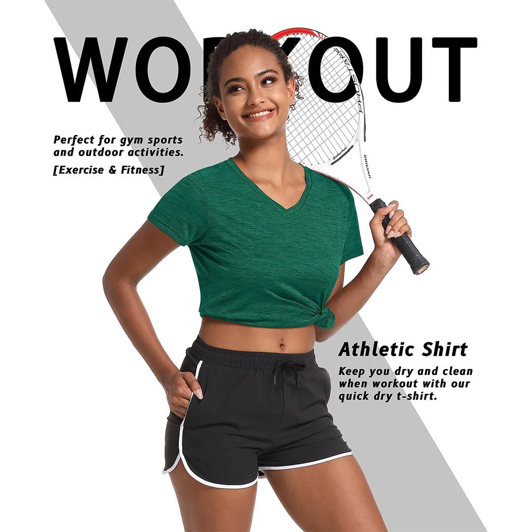 Women's Quick Dry Athletic V-Neck Yoga Gym T-shirts