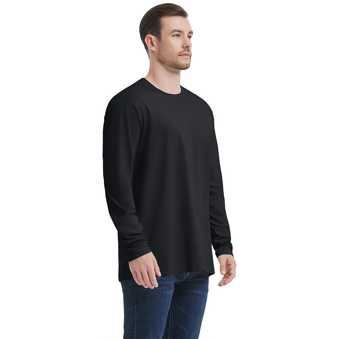Men's Cotton Solid Color Classic Casual Long Sleeve T-shirt