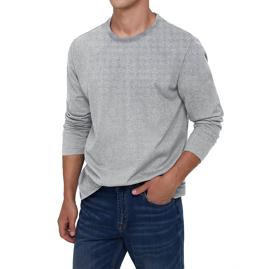 Men's Cotton Solid Color Classic Casual Long Sleeve T-shirt