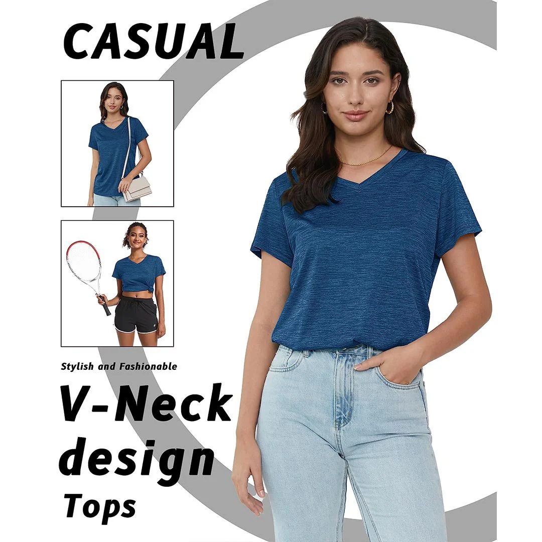 Women's Quick Dry Athletic V-Neck Yoga Gym T-shirts