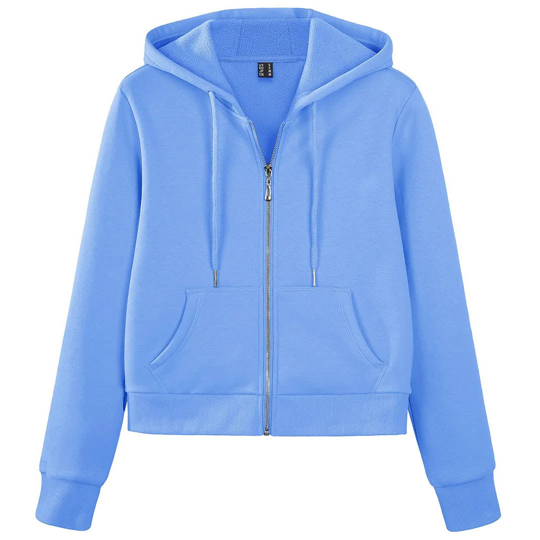 Women's Fleece Lined Full Zip Crop Tops Hoodies