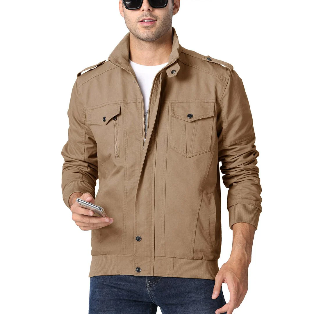 Men's Lightweight Casual Cotton Military Cargo Jacket