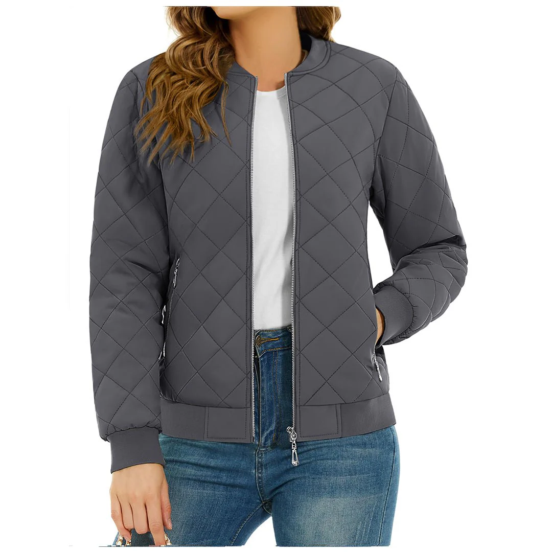 Women's Diamond Quilted Jackets Lightweight Casual Bomber Jacket