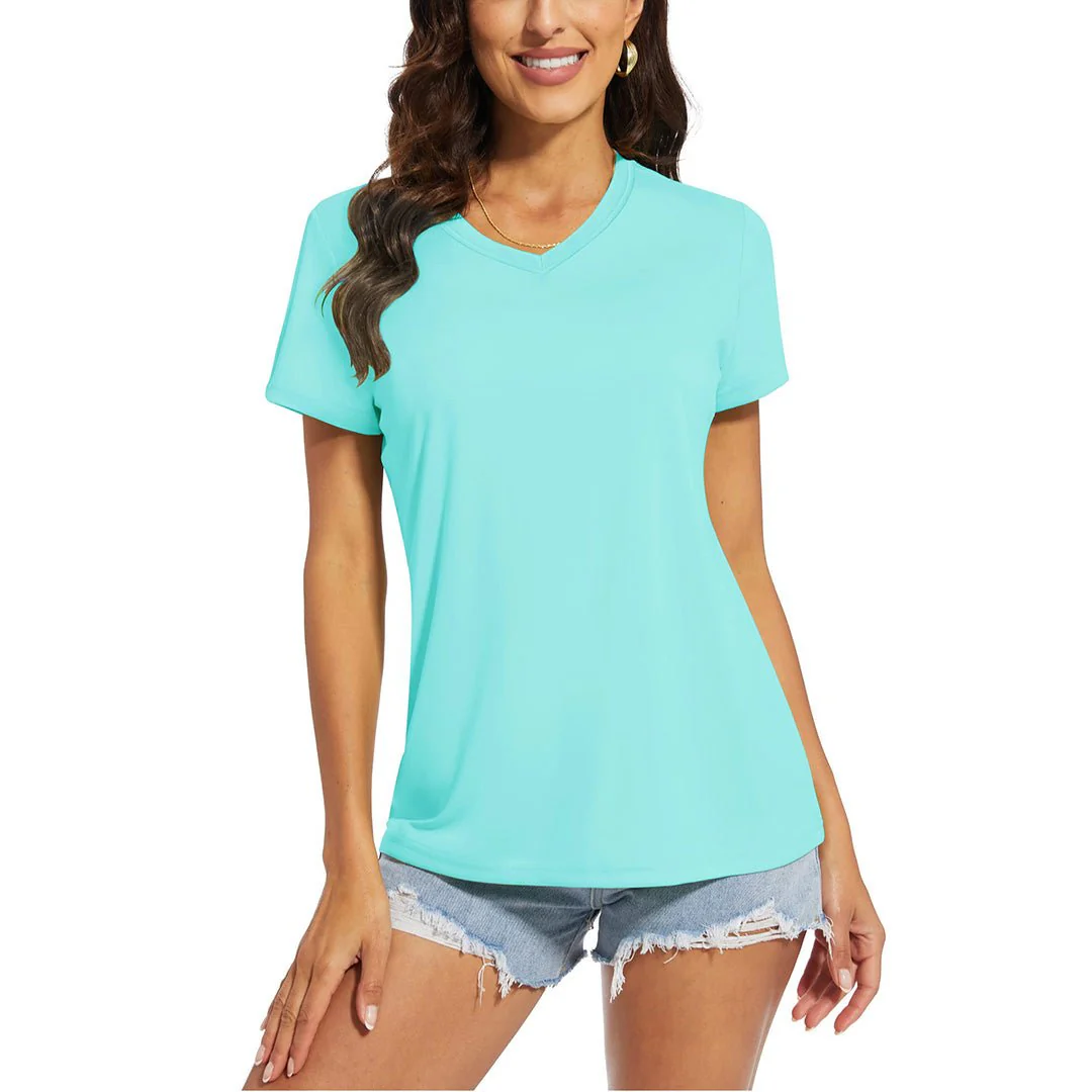 Women's UPF 50+ Sun Protection V-Neck Quick Dry Short Sleeve T-shirts