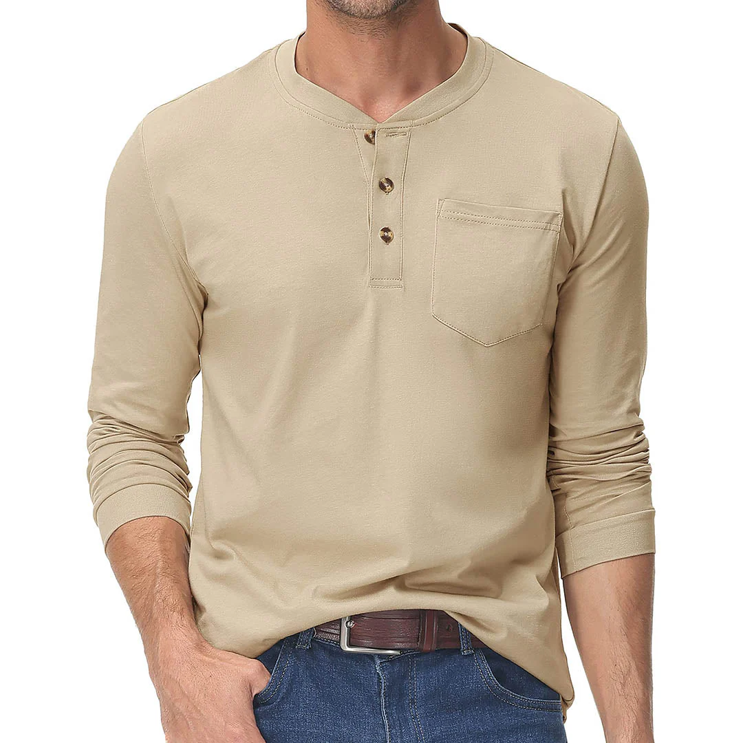 Men's Cotton Henley Moisture Wicking Casual Shirts Long Sleeve