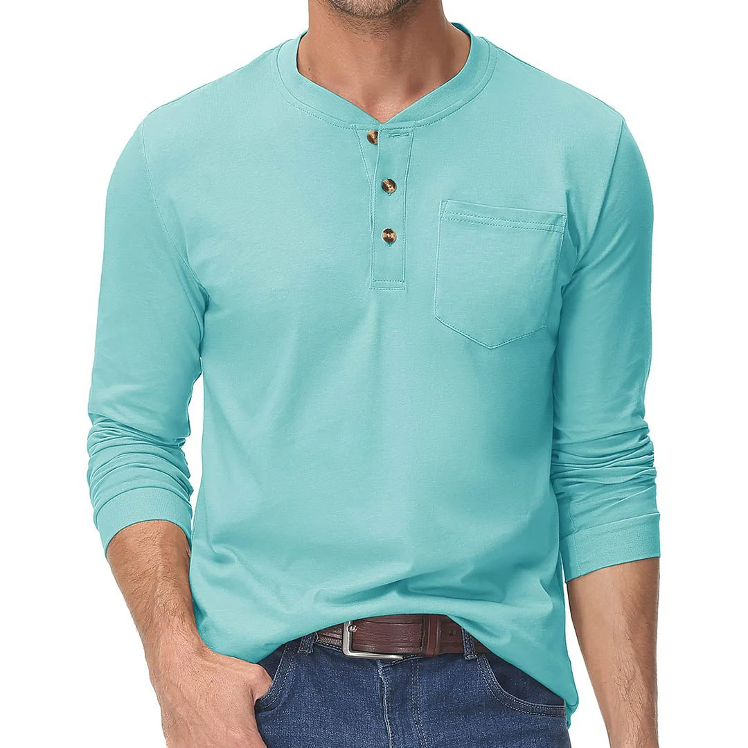 Men's Cotton Henley Moisture Wicking Casual Shirts Long Sleeve