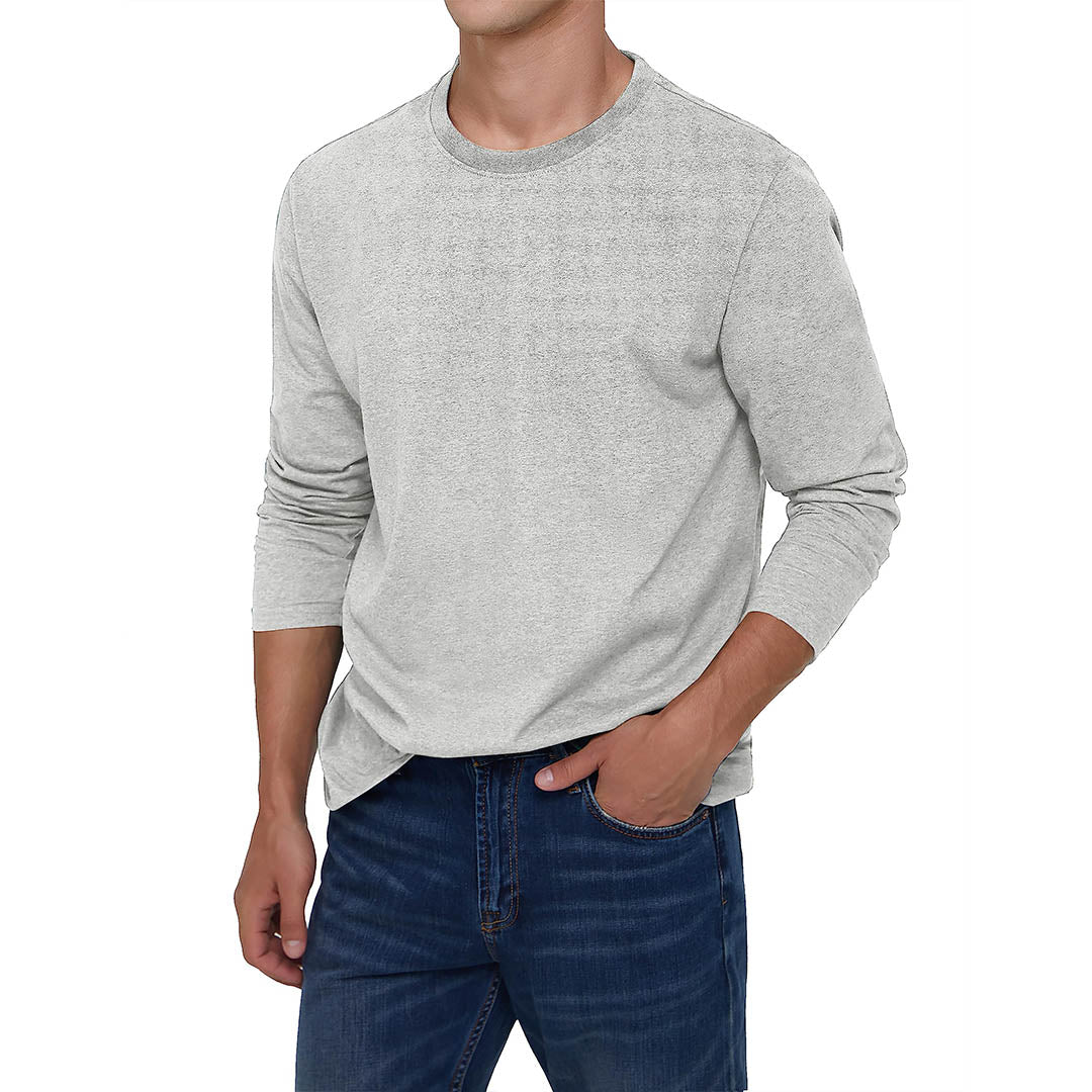 Men's Cotton Solid Color Classic Casual Long Sleeve T-shirt