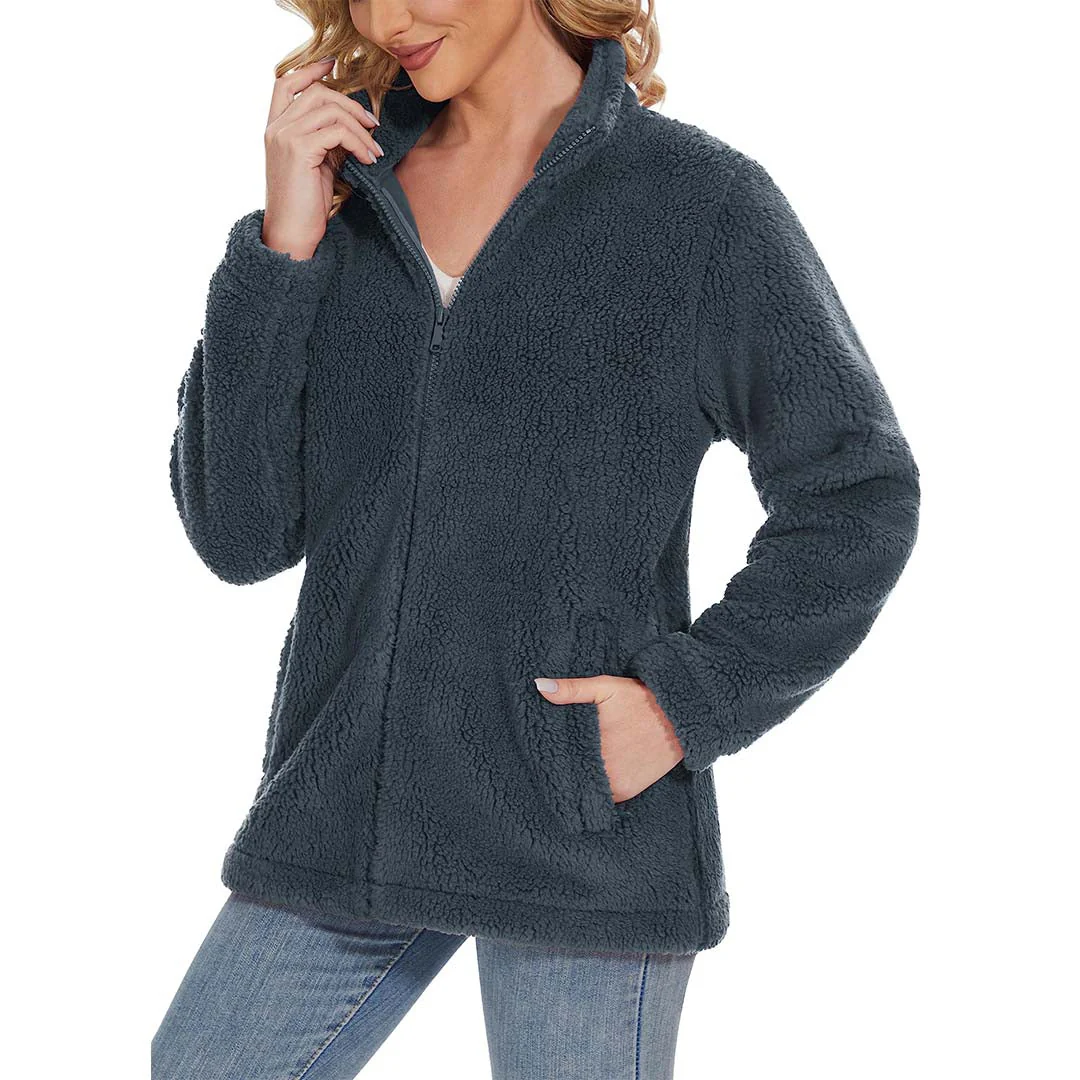 Women's Sherpa Fleece Full Zip Fuzzy Jackets