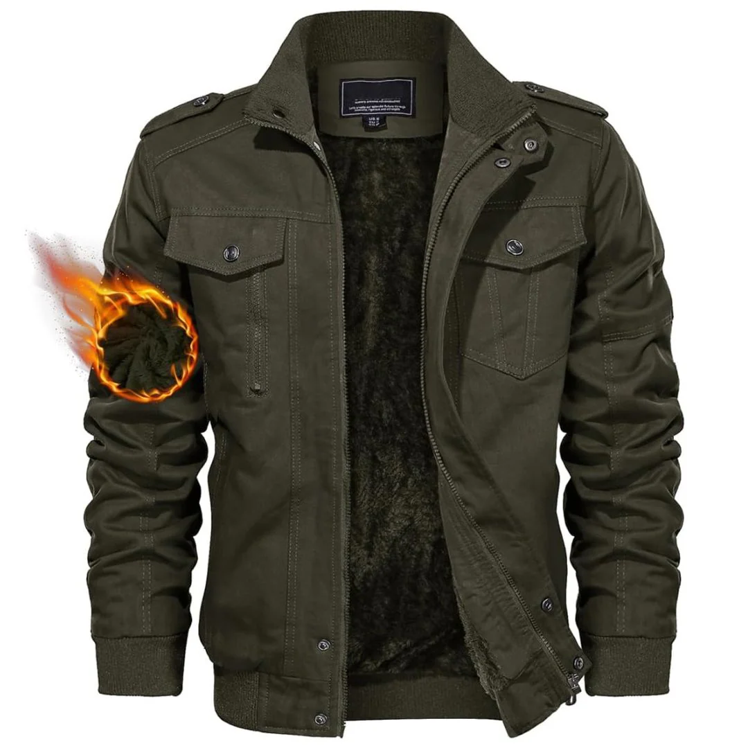 Men's Winter Jacket-Fleece Cotton Casual Cargo Bomber Jacket