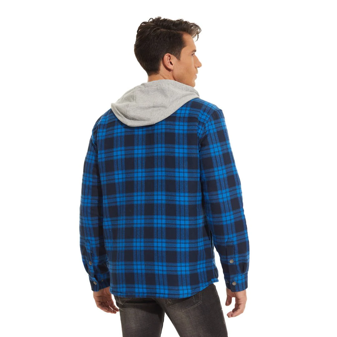 Men's Hooded Thick Plaid Flannel Long Sleeve Winter Cotton Coat with Pockets
