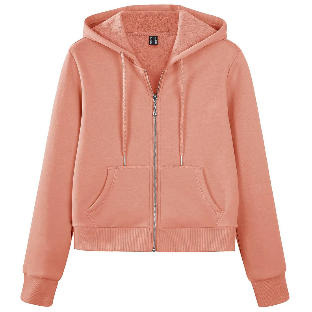 Women's Fleece Lined Full Zip Crop Tops Hoodies