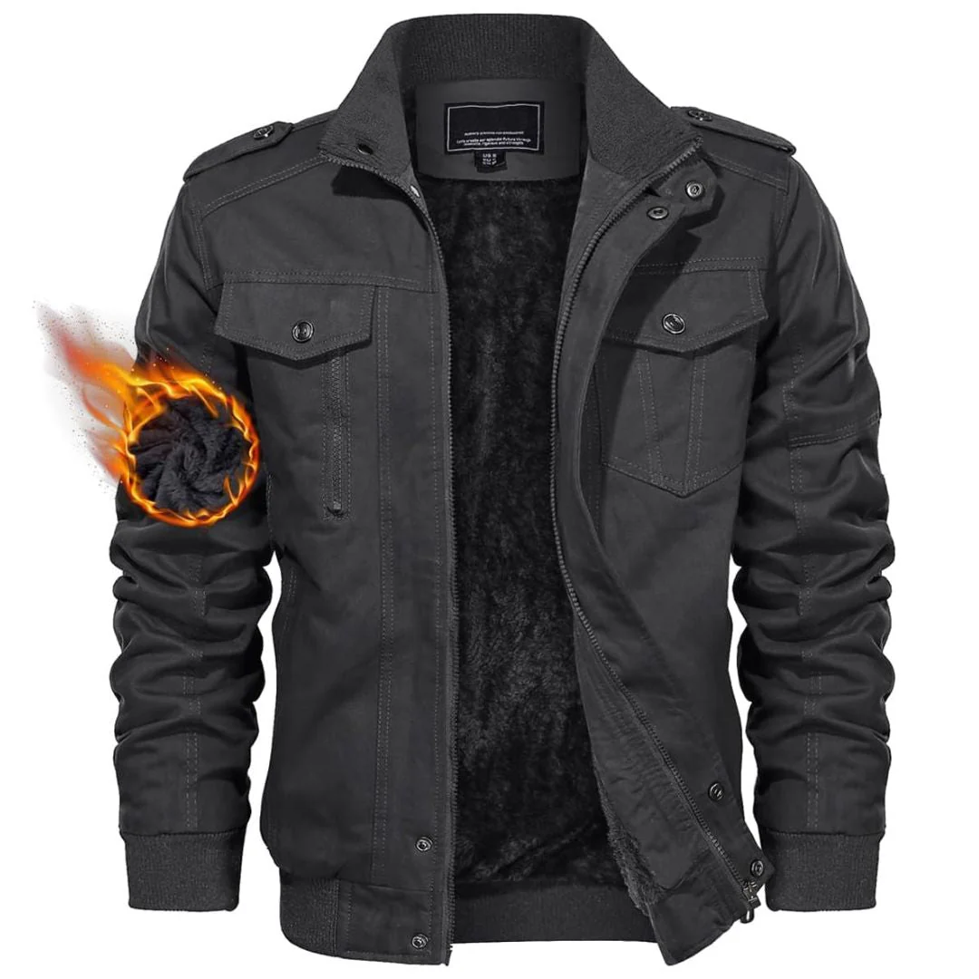 Men's Winter Jacket-Fleece Cotton Casual Cargo Bomber Jacket