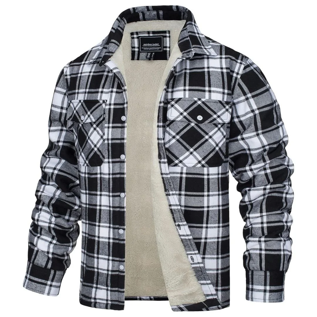 Men's Fleece Jackets Flannel Work Shirt Casual Button Down Coat