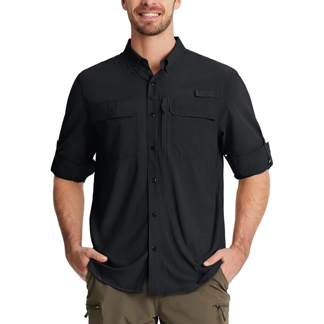 Men's Fishing Shirts UPF50+ Sun Protection Shirts with Zipper Pockets