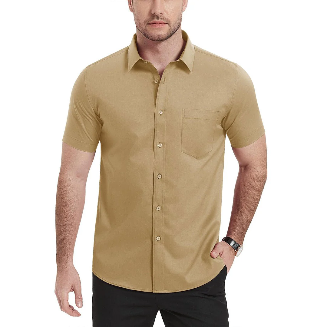 Men's Summer Casual Regular Fit Button Down Short Sleeve T-shirt