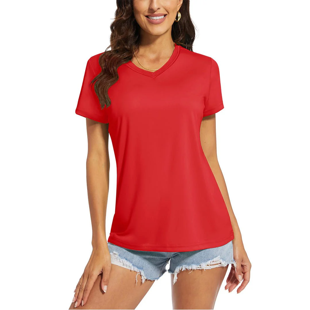 Women's UPF 50+ Sun Protection V-Neck Quick Dry Short Sleeve T-shirts