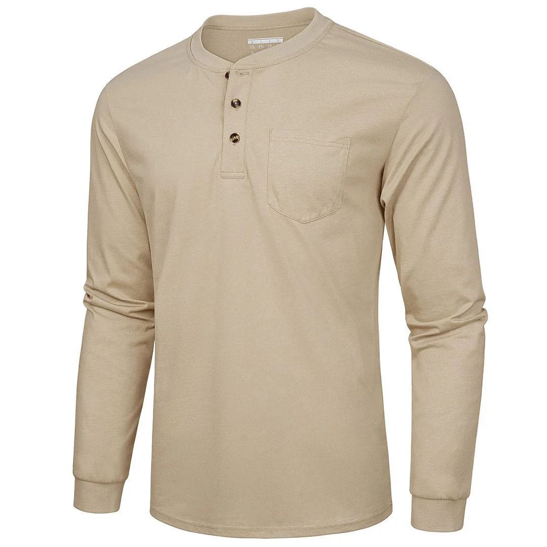Men's Cotton Henley Moisture Wicking Casual Shirts Long Sleeve