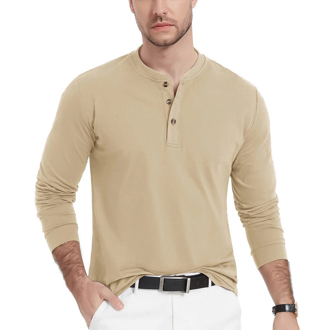 Men's Henley Long Sleeve Cotton Casual Moisture Wicking Shirts