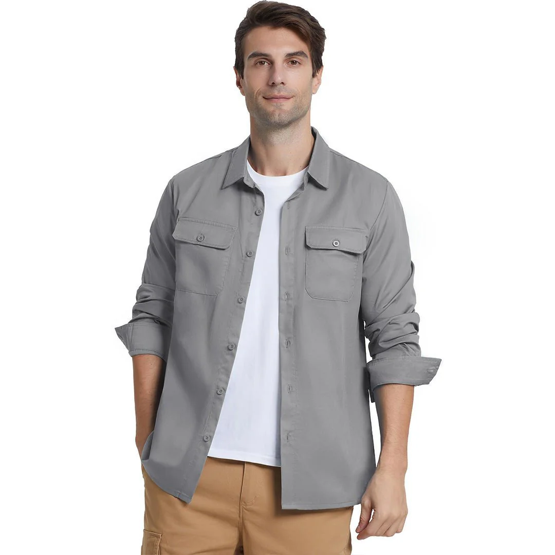 Men's Cotton Casual Button-Up Long Sleeve Shirts