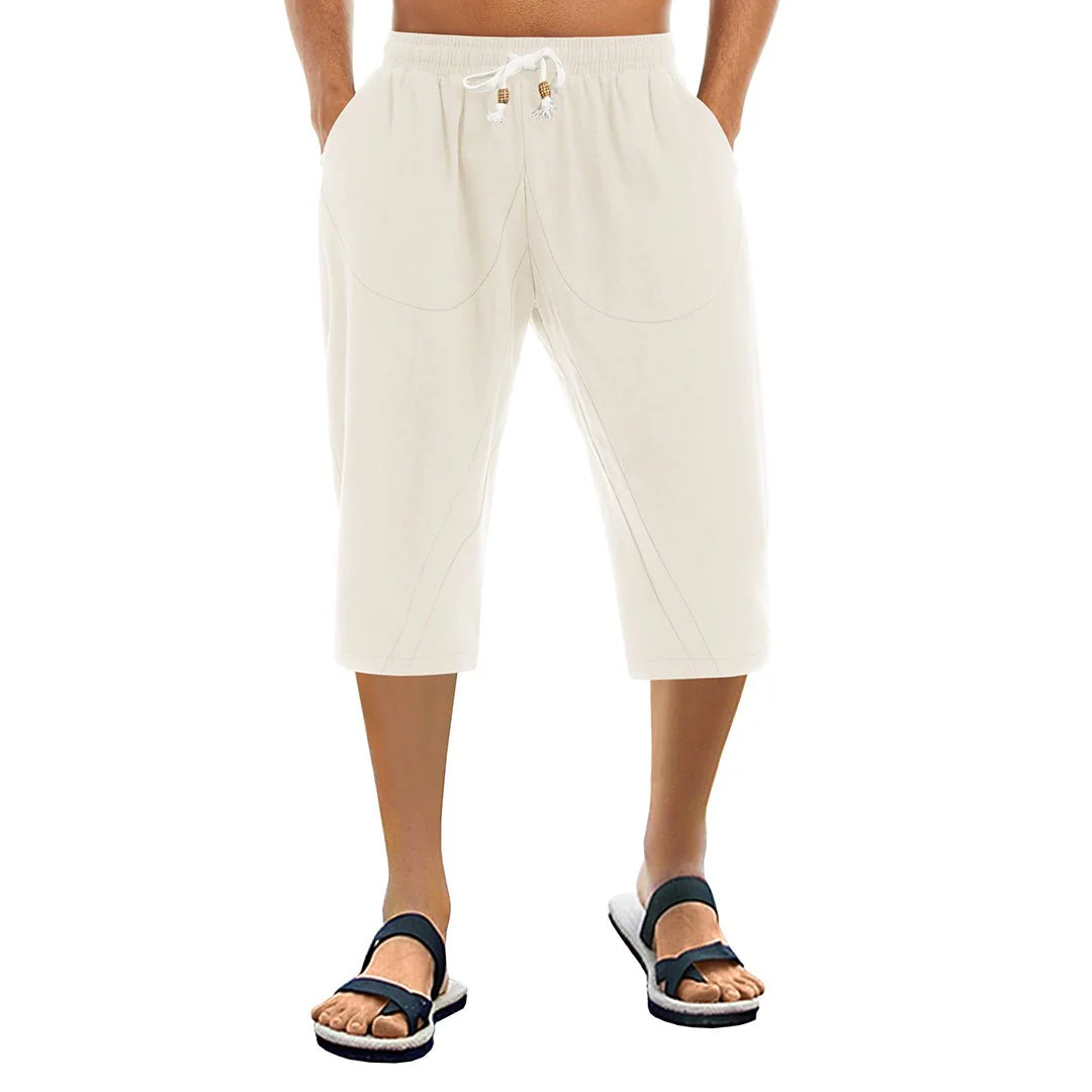 Men's Capri Wide Leg Cotton Linen Shorts