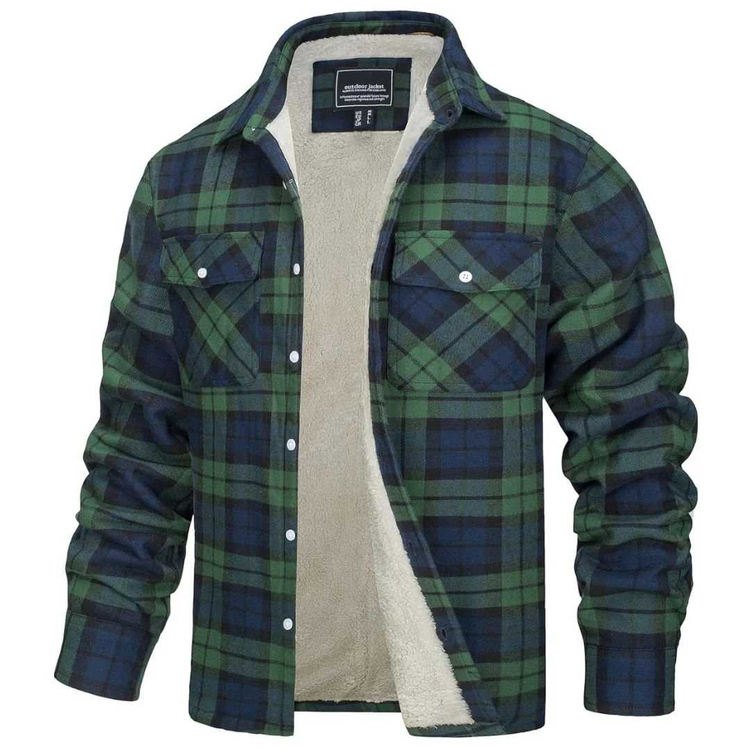 Men's Fleece Jackets Flannel Work Shirt Casual Button Down Coat