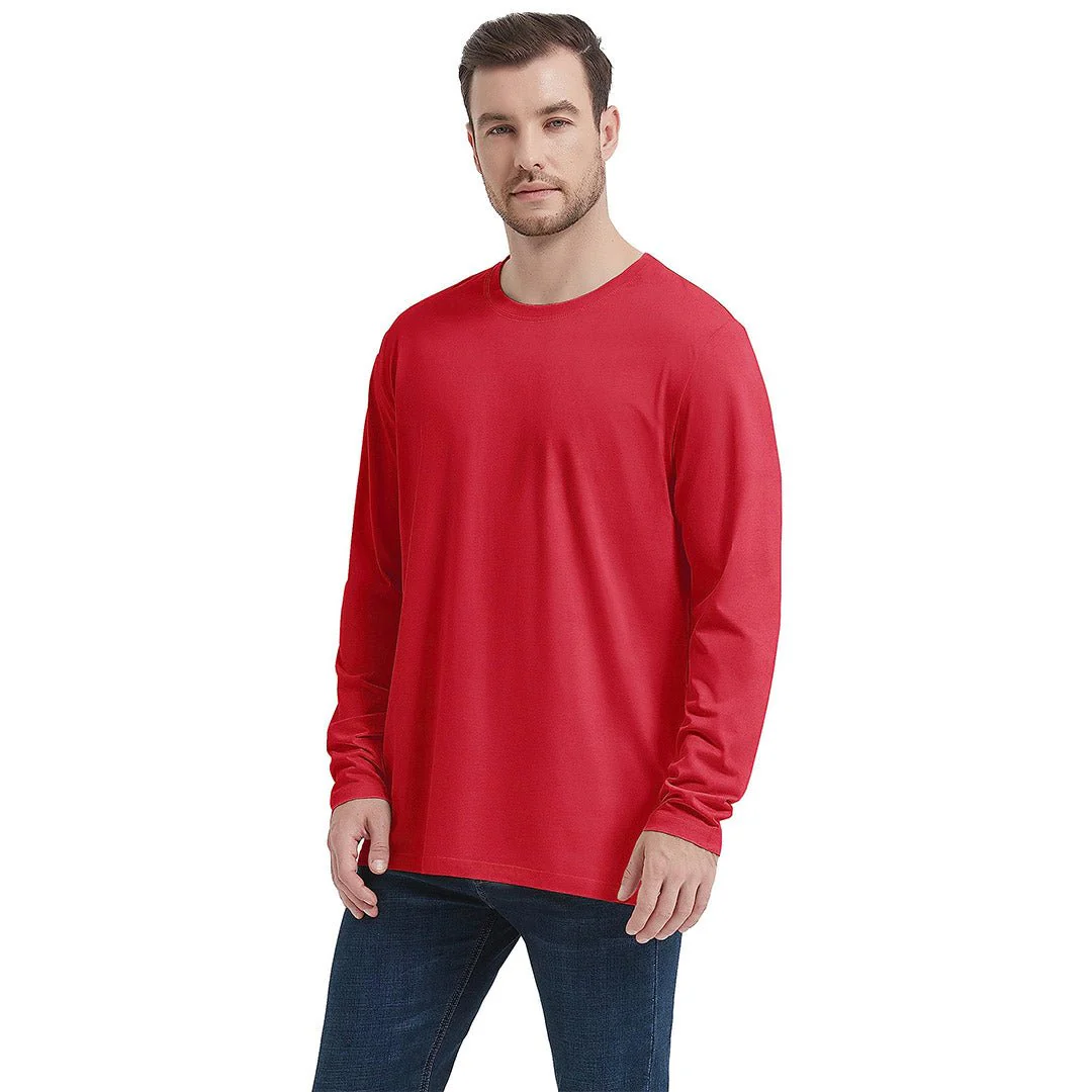 Men's Cotton Solid Color Classic Casual Long Sleeve T-shirt