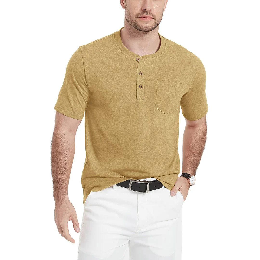Men's Cotton Casual Henley T-Shirt with Pocket