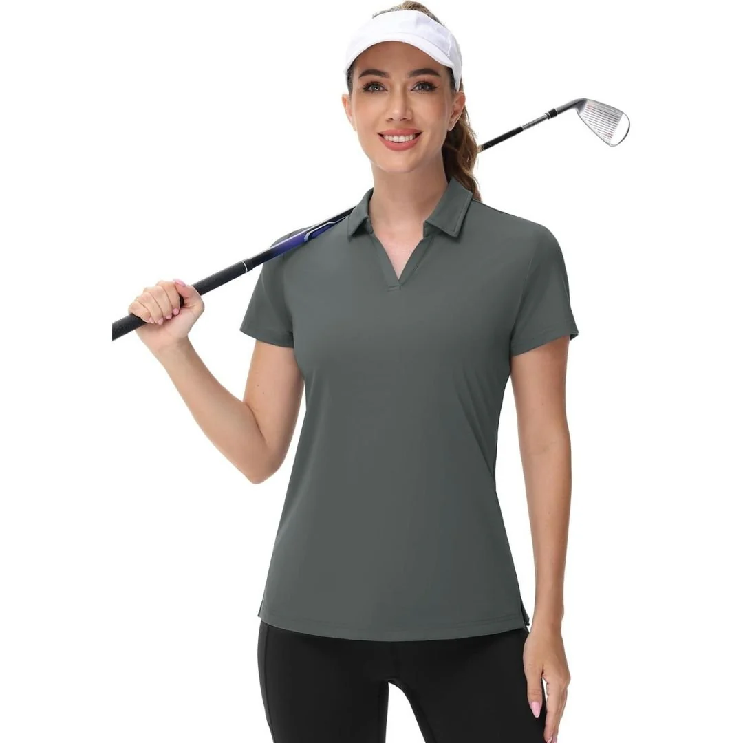 Womens V Neck Quick Dry UPF 50+ Golf Polo Shirt