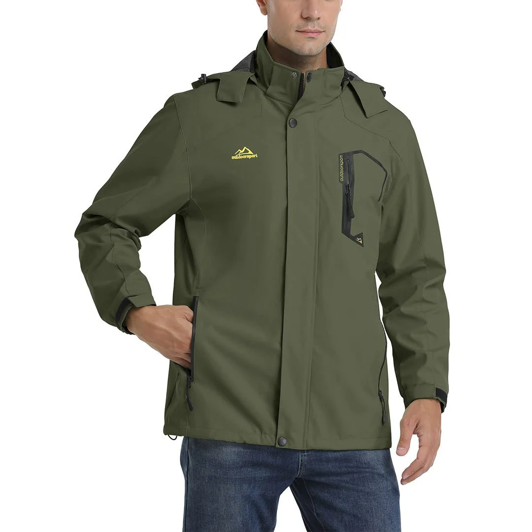Men's Lightweight Waterproof Windproof Outdoor Hiking Jacket with Zipped Pockets