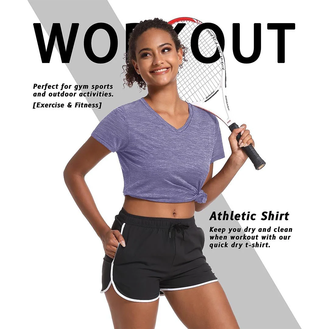 Women's Quick Dry Athletic V-Neck Yoga Gym T-shirts