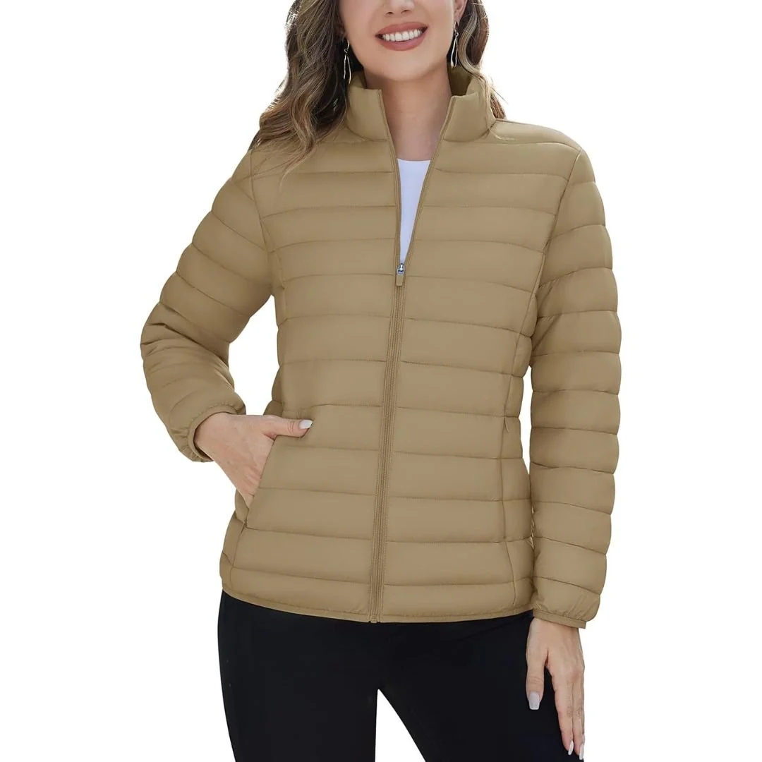Womens Puffer Jacket Quilted Lightweight Coat Warm Winter with 4 Pockets