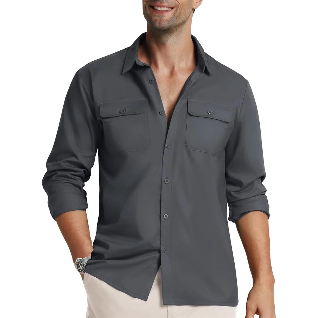 Men's Cotton Casual Button-Up Long Sleeve Shirts