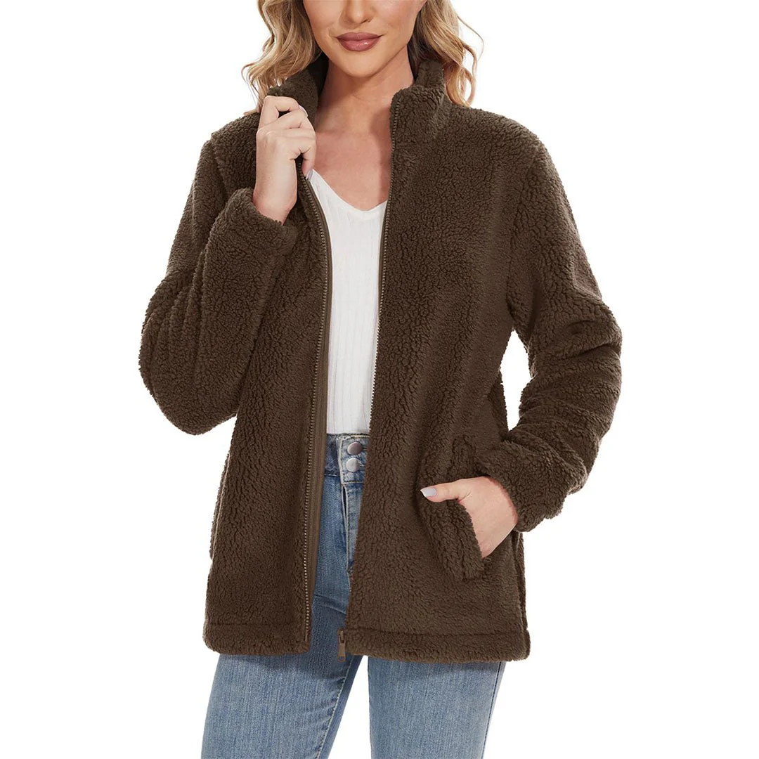 Women's Sherpa Fleece Full Zip Fuzzy Jackets