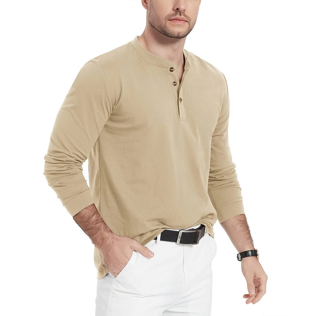Men's Henley Long Sleeve Cotton Casual Moisture Wicking Shirts