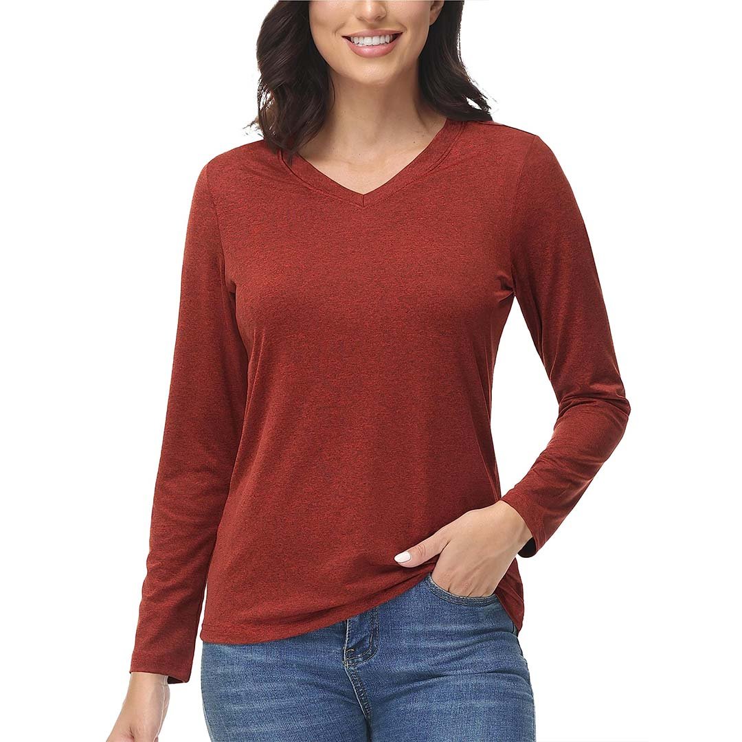 Women's V-Neck Sun Shirts UPF 50+ Long Sleeve T-Shirts