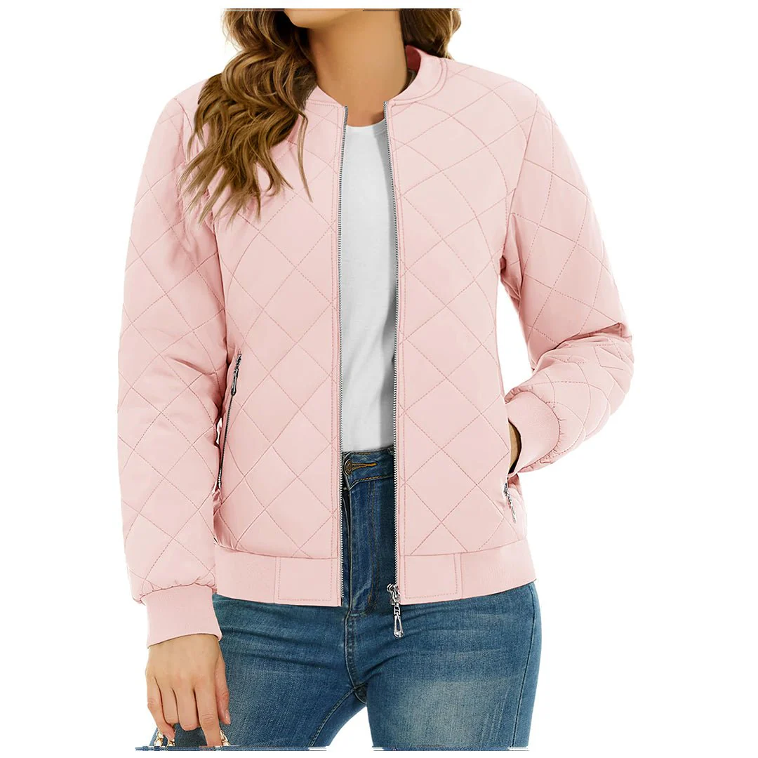 Women's Diamond Quilted Jackets Lightweight Casual Bomber Jacket