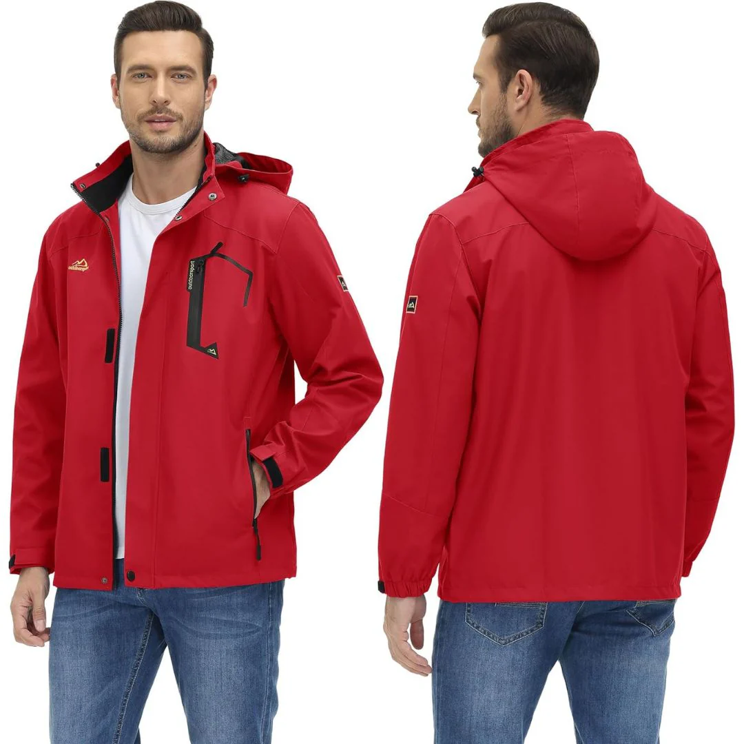 Men's Lightweight Waterproof Windproof Outdoor Hiking Jacket with Zipped Pockets