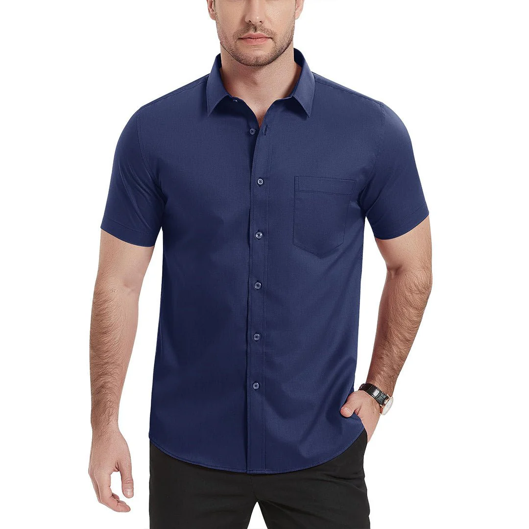 Men's Summer Casual Regular Fit Button Down Short Sleeve T-shirt