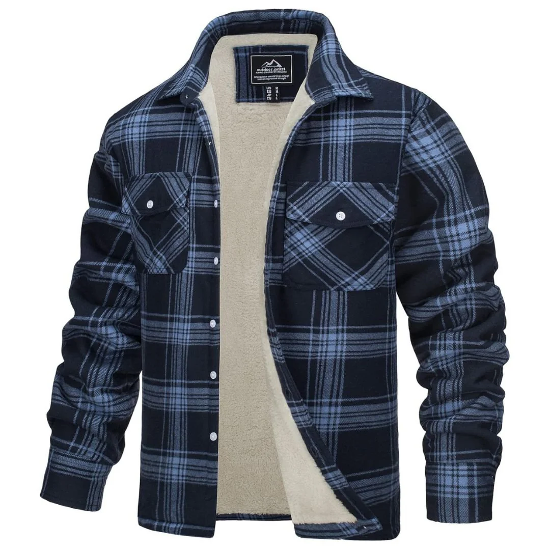 Men's Fleece Jackets Flannel Work Shirt Casual Button Down Coat