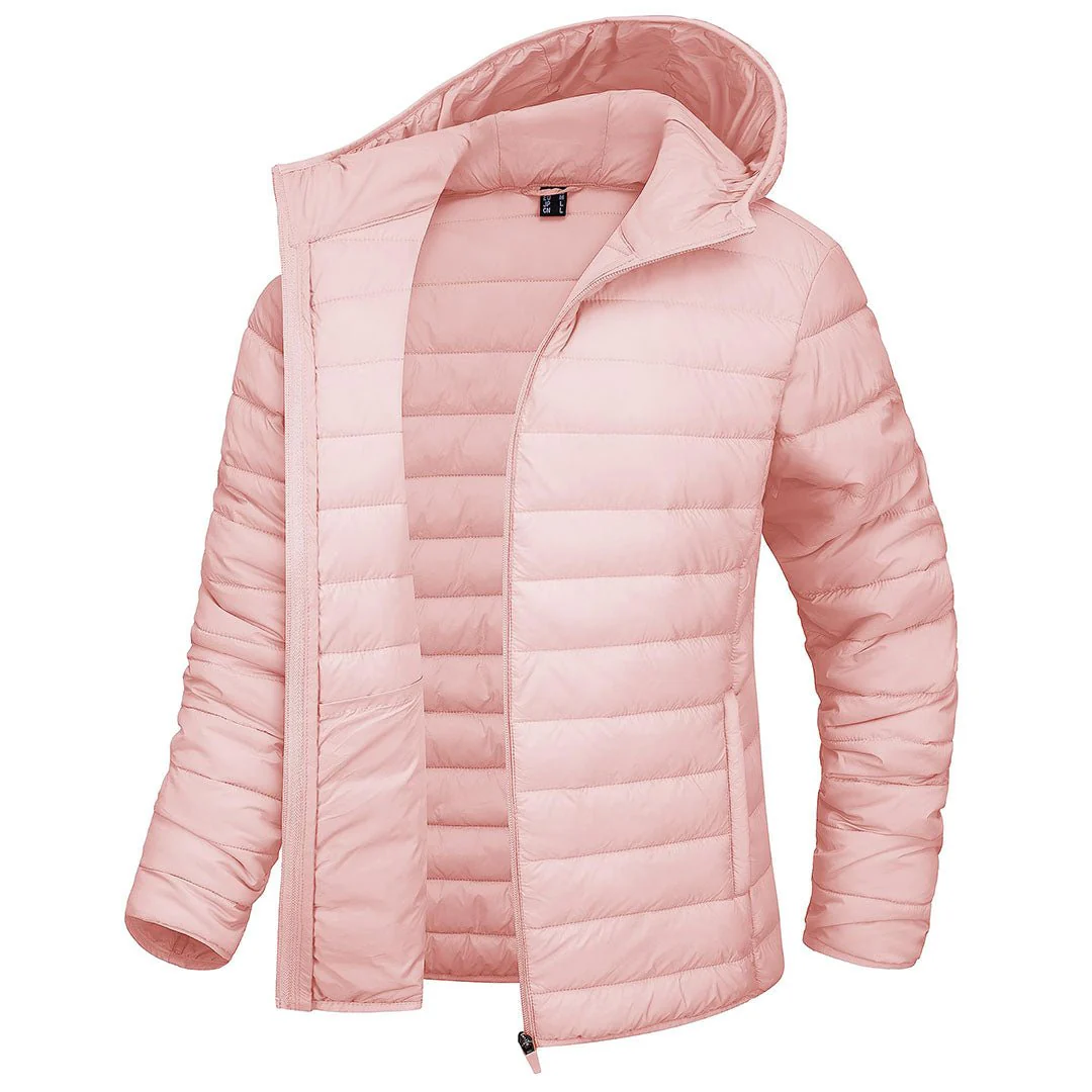 Women's Lightweight Puffer Full-zip Water-Resistant Winter Coat with Hood