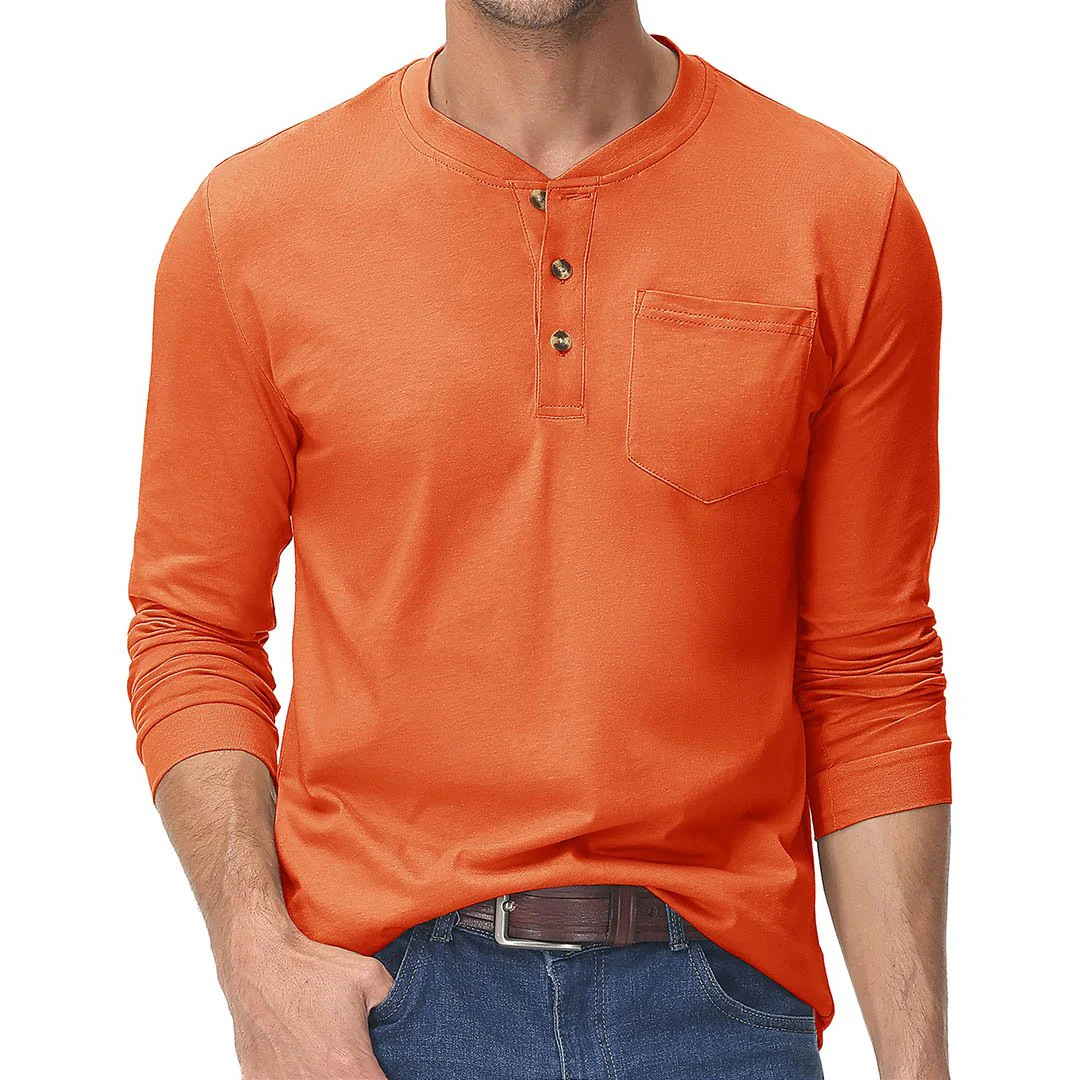 Men's Cotton Henley Moisture Wicking Casual Shirts Long Sleeve