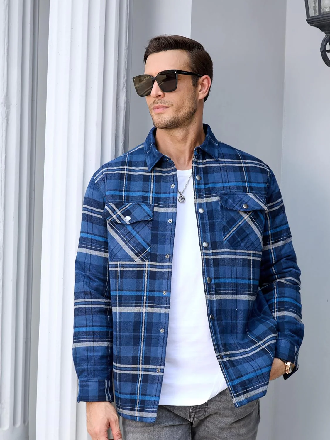 Men's Flannel Shirt Long Sleeve Button Down Jacket