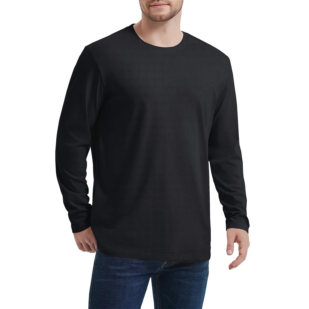 Men's Cotton Solid Color Classic Casual Long Sleeve T-shirt