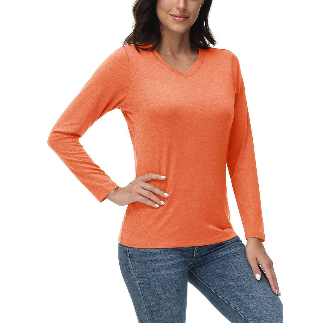 Women's V-Neck Sun Shirts UPF 50+ Long Sleeve T-Shirts
