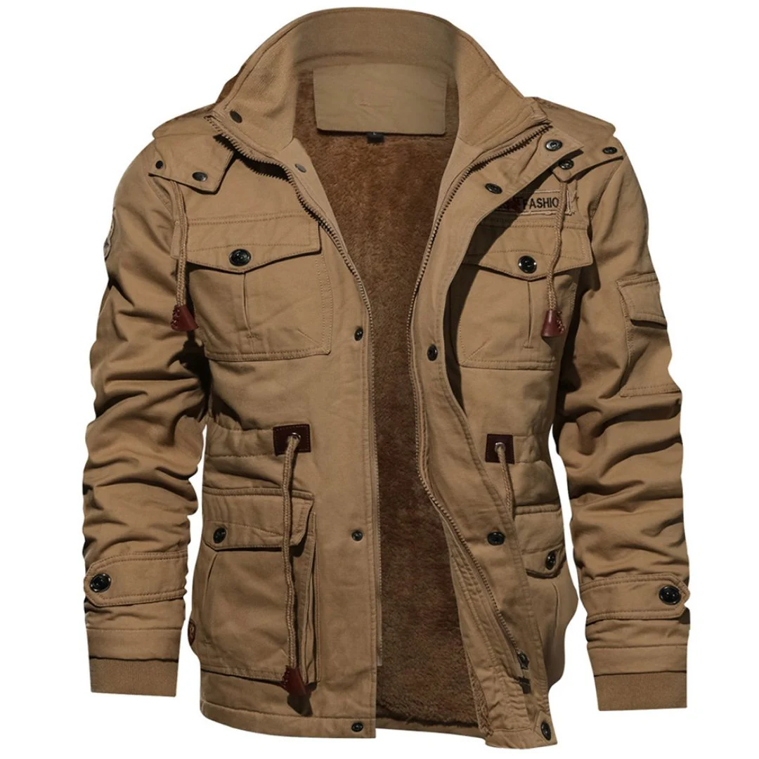 Men's Winter Cotton Fleece Lined Coats Warm Cargo Jackets with Hooded