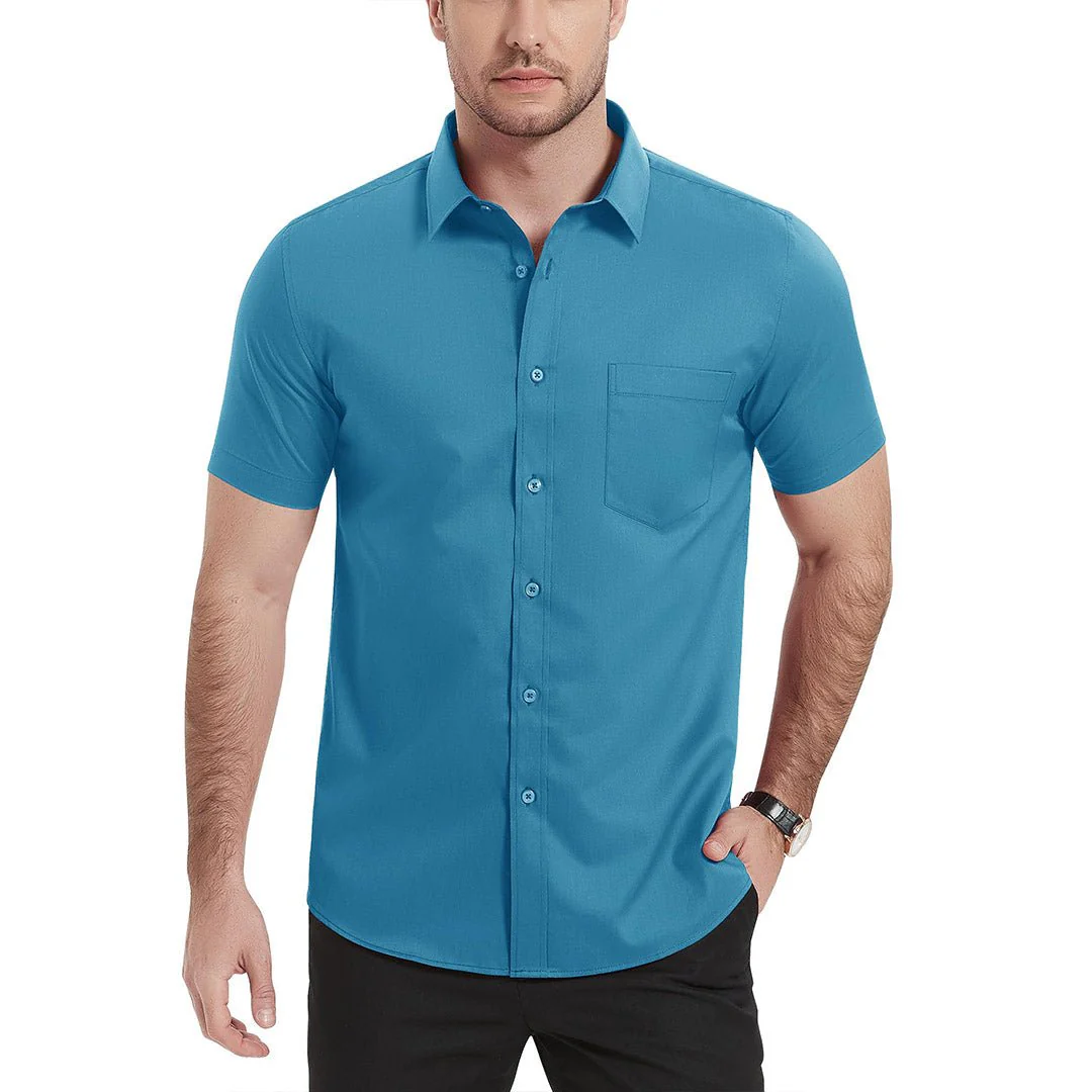 Men's Summer Casual Regular Fit Button Down Short Sleeve T-shirt